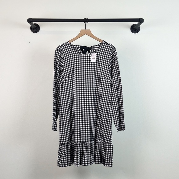 NWT J. Crew Factory Flannel Gingham Bow Back Ruffle Hem Dress - Picture 4 of 8